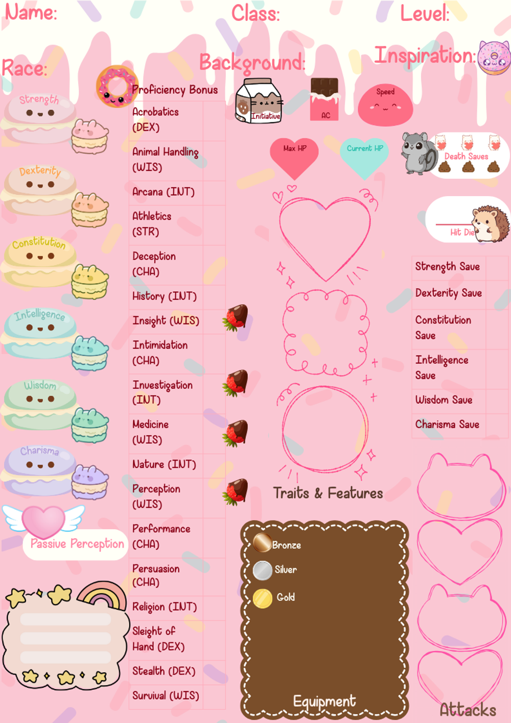 Fillable Dessert Character Sheet
